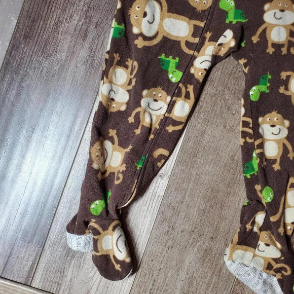 Carter's Size 2T Monkey Turtle Fleece Footed One Piece Sleeper Brown EUC - Picture 9 of 12